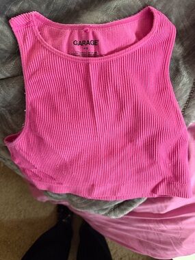 Garage Ribbed Crop Tank Top in Bright Pink
